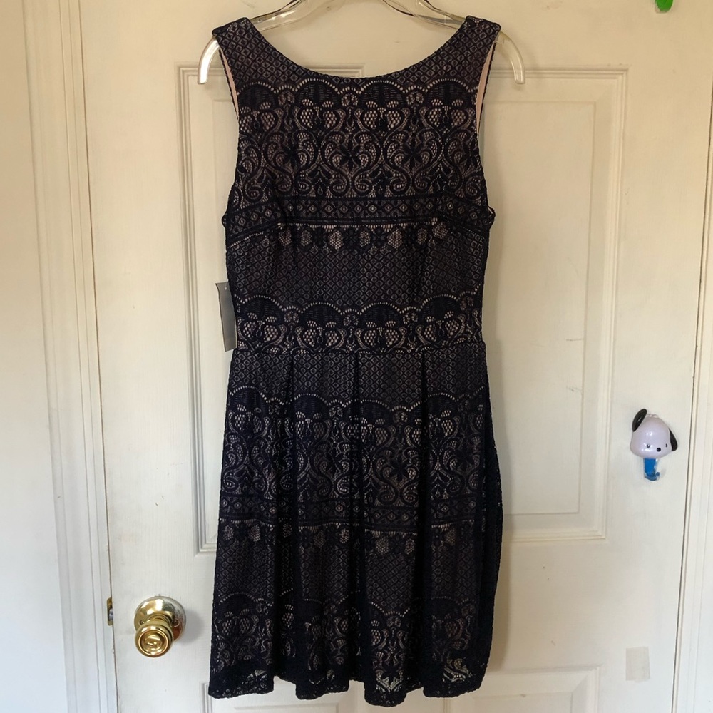 B. DARLIN Navy Blue and Light Pink Lace Dress